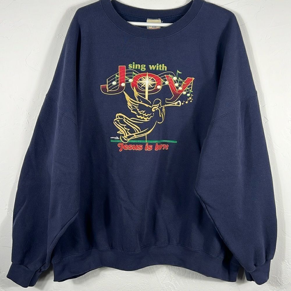 😇✝️ Vintage SING WITH JOY JESUS IS BORN Crewneck Sweatshirt 2000 - Sz 4XL - EUC